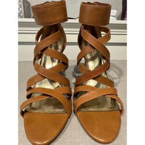 Women's INC International Concepts “Ruthie” Brown gladiator zip Heels Size 10